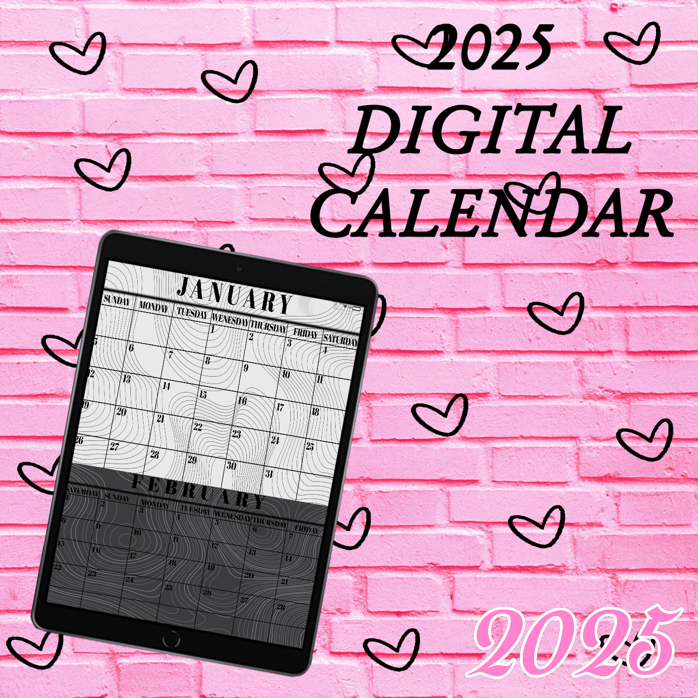 2025 Black & White Digital Calendar